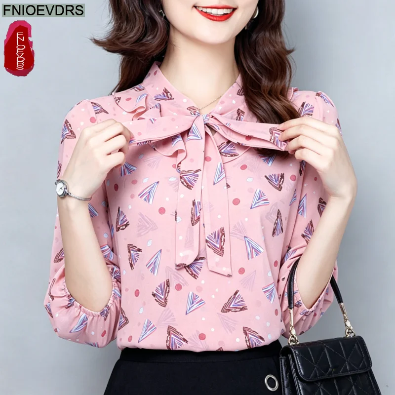 Blusa Feminina Elegante Rosa com Laço, Estampa Floral, Estilo Vintage Retrô, Túnica Peplum, Básica para Escritório, Verão