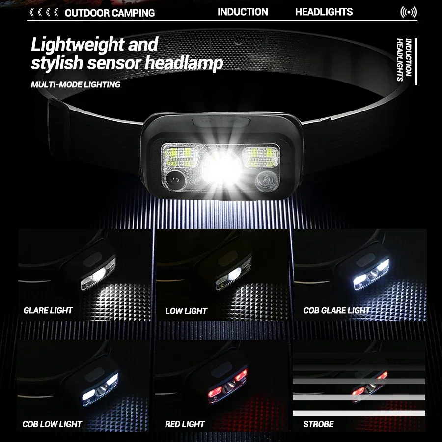 ミニ LED 充電式センサーヘッドランプ内蔵バッテリー USB ヘッド懐中電灯屋外防水キャンプ釣りヘッドライト