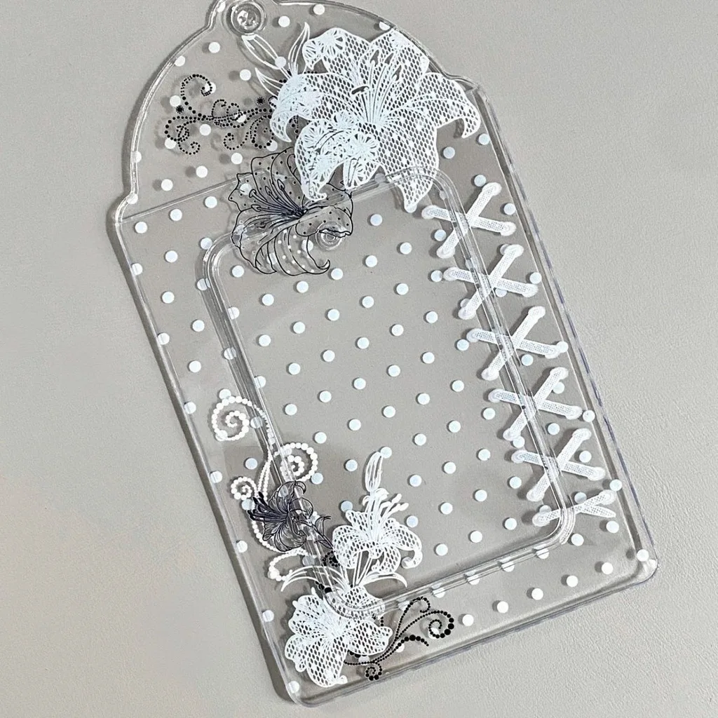 Transparent PVC Photo Card Holder Polka Dot Floral 3 Inch Kpop Photocard Idol Card Storage Display Pouch Pendant Decoration