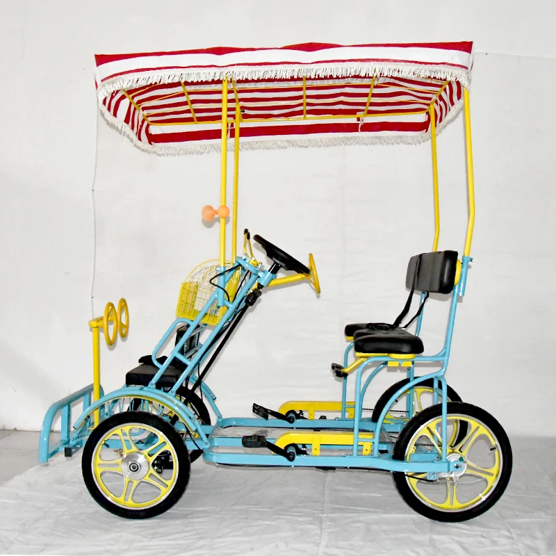 Riding bicycles in scenic spots, sightseeing bicycles for two or four people with a canopy, single row, double row