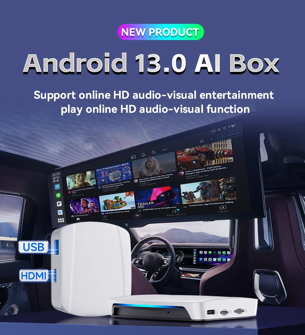 Binize CarPlay Ai Box HDMI Wireless CarPlay Android Auto Split Screen Fota Upgrade Android 13.0 Qualcomm SDM660 8-Core 8G+128G