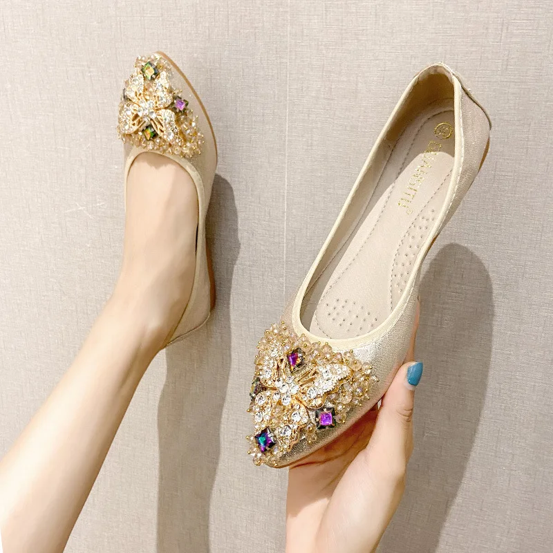 Big Size 31-45 Woman Roll-Up Moccasines Gold/Silver Flat Single Shoes Ladies Foldable Ballets Cozy Slip on Crystal Loafers Femme