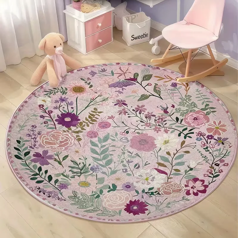 Soft Pastel Floral Round Floor Mat Living Room Bedroom Sofa Floor Mat Coffee Table Home Decor Circle Rug