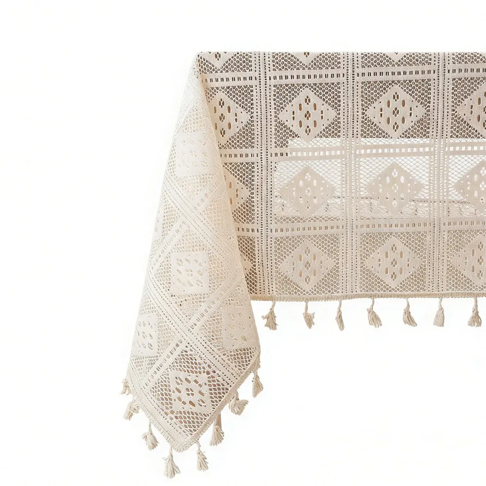 New French Style Lace Tablecloth Fringe Design Dustproof Embroidered Tablecloth Minimalist Soft Tea Table Cloth Dinning Tables