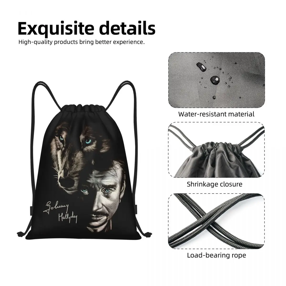 Borsa personalizzata con coulisse Johnny Hallyday e lupo per l'allenamento zaini da Yoga uomo donna francia cantante Rock Star sport Gym Sackpack