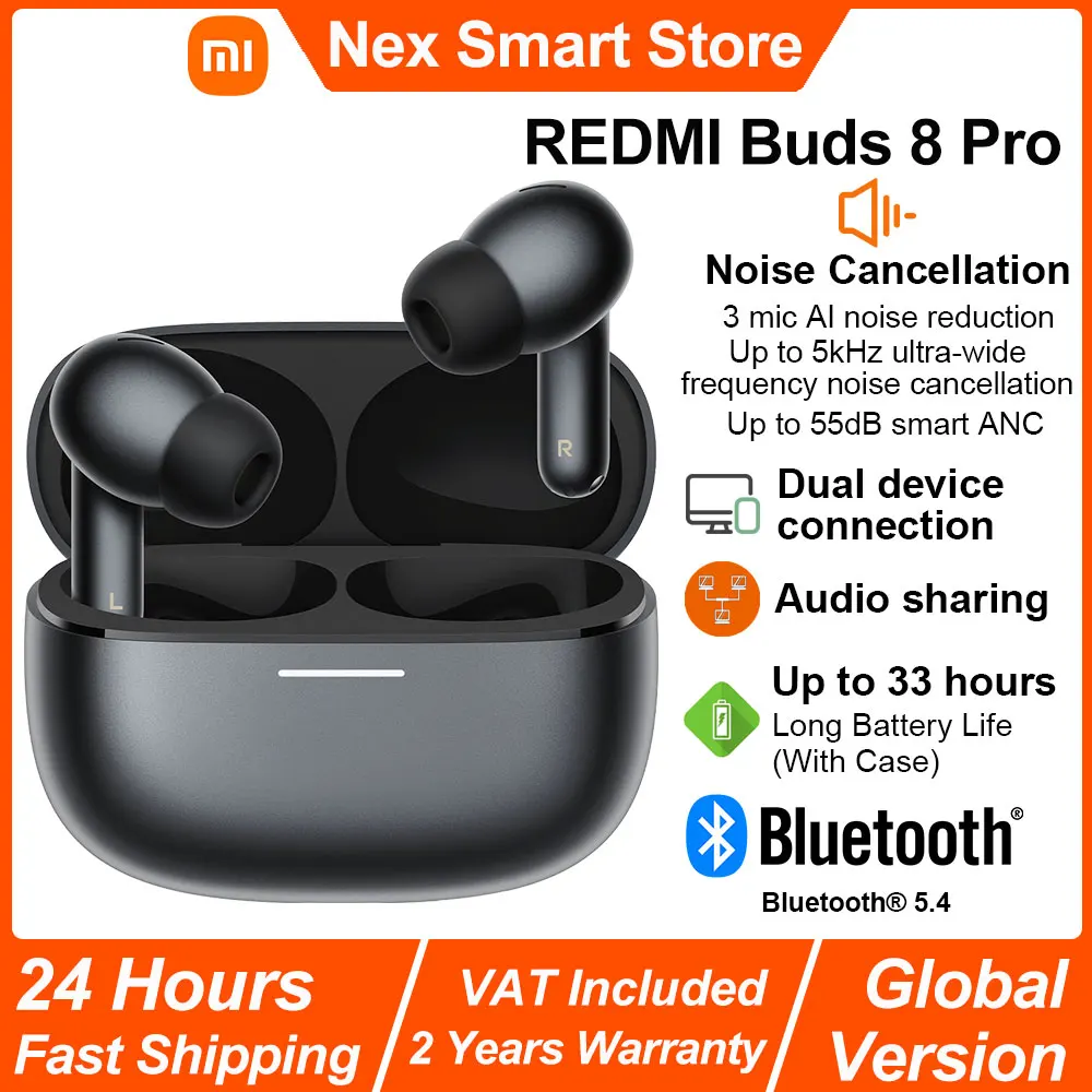 Neue Xiaomi REDMI Buds 8 Pro Kabellose Bluetooth-Kopfhörer, Hi-Res Audio mit LDAC, bis zu 55dB Smart ANC Kabellose Kopfhörer, BT5.4