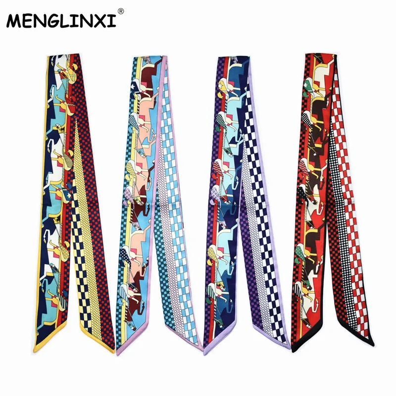 2024 New Horse knight Scarf Small Print Women Silk Scarf Fashion Brand Head Scarf Handle Bag Hair Ribbons Long Scarves Wholesale