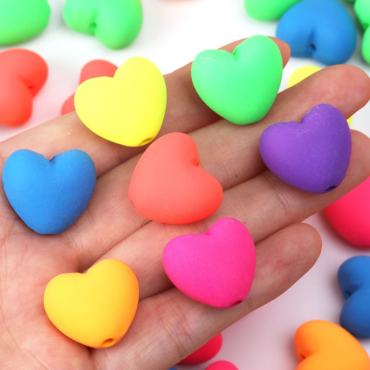 10pcs/20pcs Random Color Matte Heart Acrylic Beads, 20mm Pastel Neon Loose Beads, Cute Heart Spacer Beads