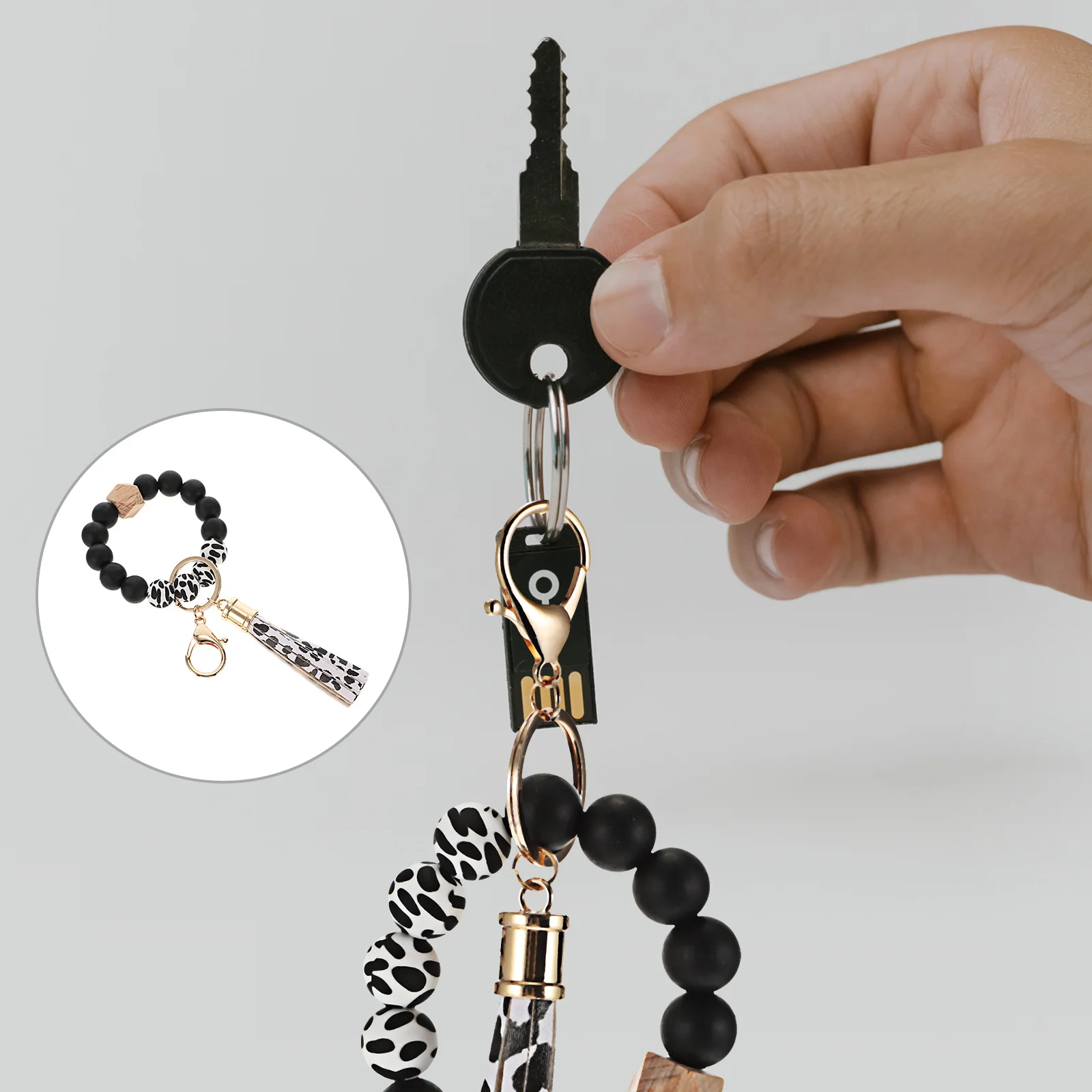 

Silicone Bead Bracelet Key Ring Chain Wristband Beaded Wristlet Bangle Silica Gel