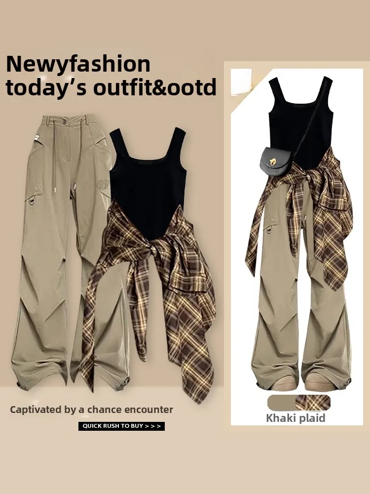 

Faionable клетчатый комплект и жилет для женщин, повседневная осенняя рабочая одежда, костюм-футболка, маленький размер, новая коллекция 2025 года