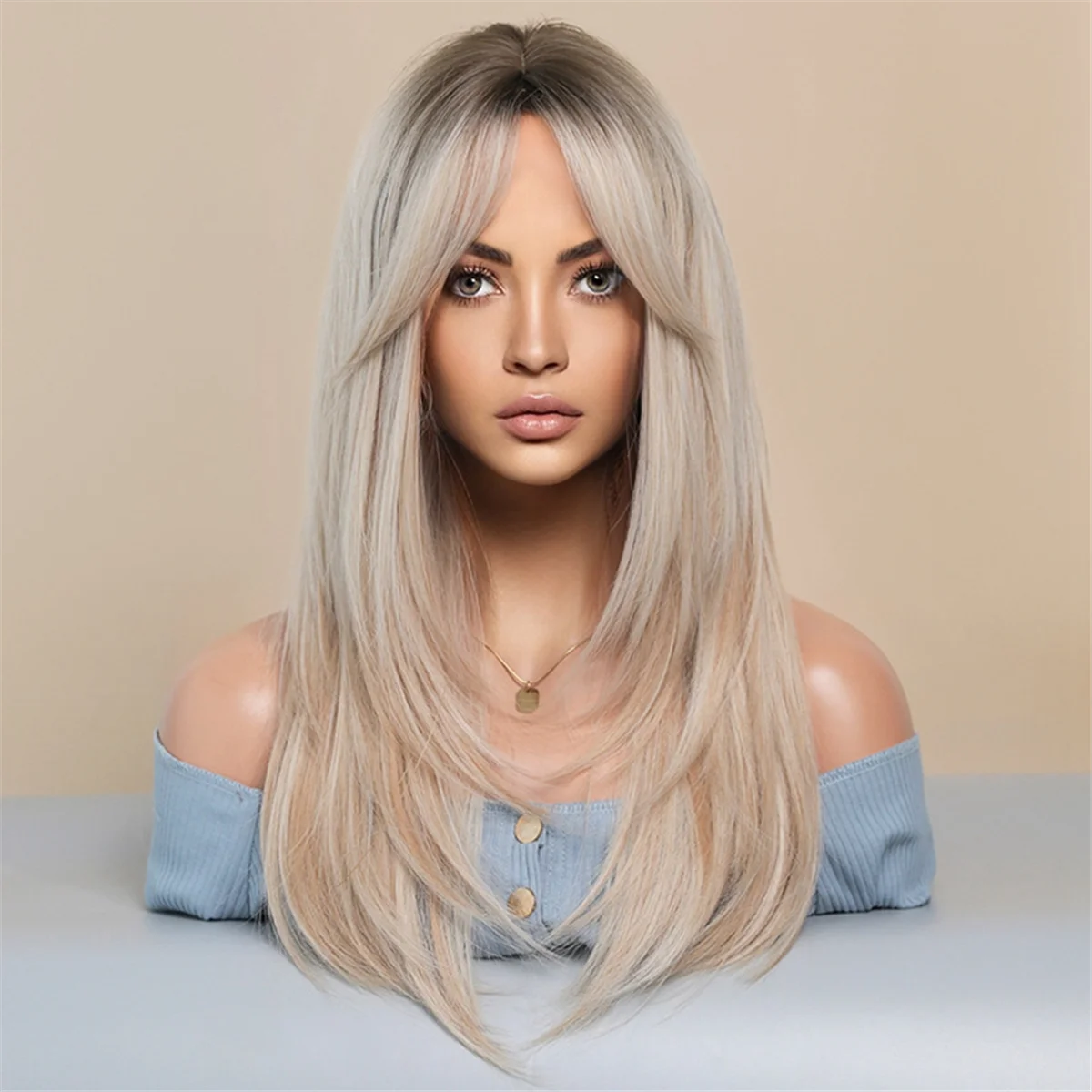 At53 64cm peruca de simulação europeia e americana feminino centro de cabelo longo dividido conjunto completo de cabelo longo conjunto feminino peruca, g