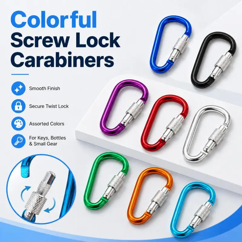 5 # Karabiner-Schlüsselanhänger aus Aluminium, D-Ringe, Schnallen in verschiedenen Farben, Karabinerhaken, Schlüsselanhänger, Camping-Rucksack-Schnallen – Detail 1