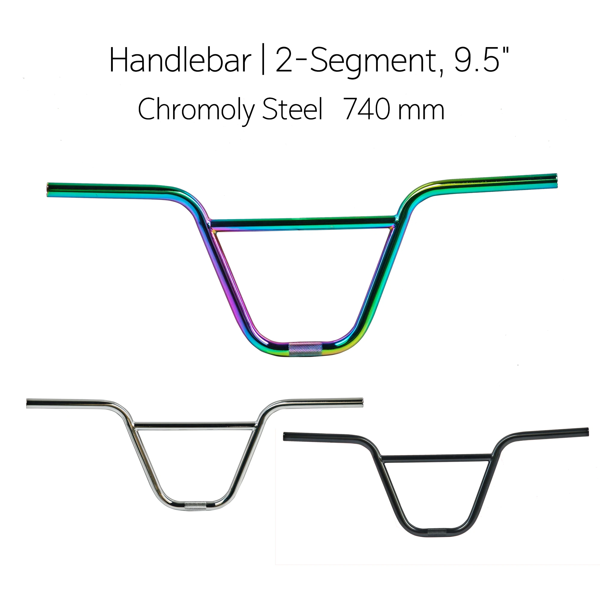 BMX Freestyle Stunt Bike Professional 2-Piece Chromoly Handlebar - 740mm Width, Glossy Color/Black/Silver/Oil Slick