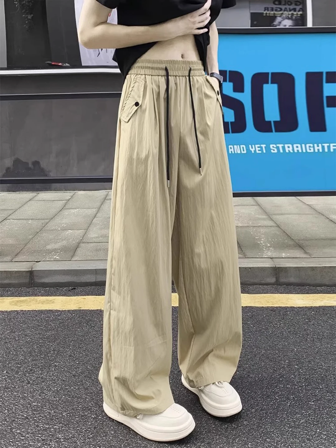 

Мужские летние тонкие брюки-карго из ледяного шелка цвета хаки, прямые, дышащие, с охлаждающим эффектом, CleanFit