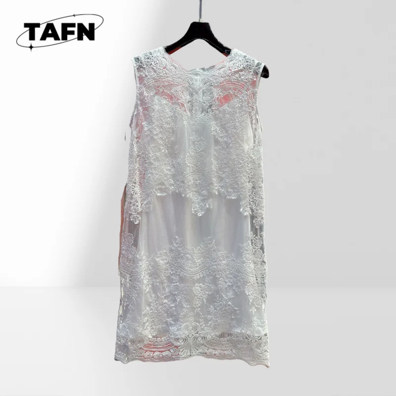 Vestido maxi estilo praia com alça espaguete para mulheres com saia em camadas e gravata de tecido leve e fluido Great Trave Daily AH01101