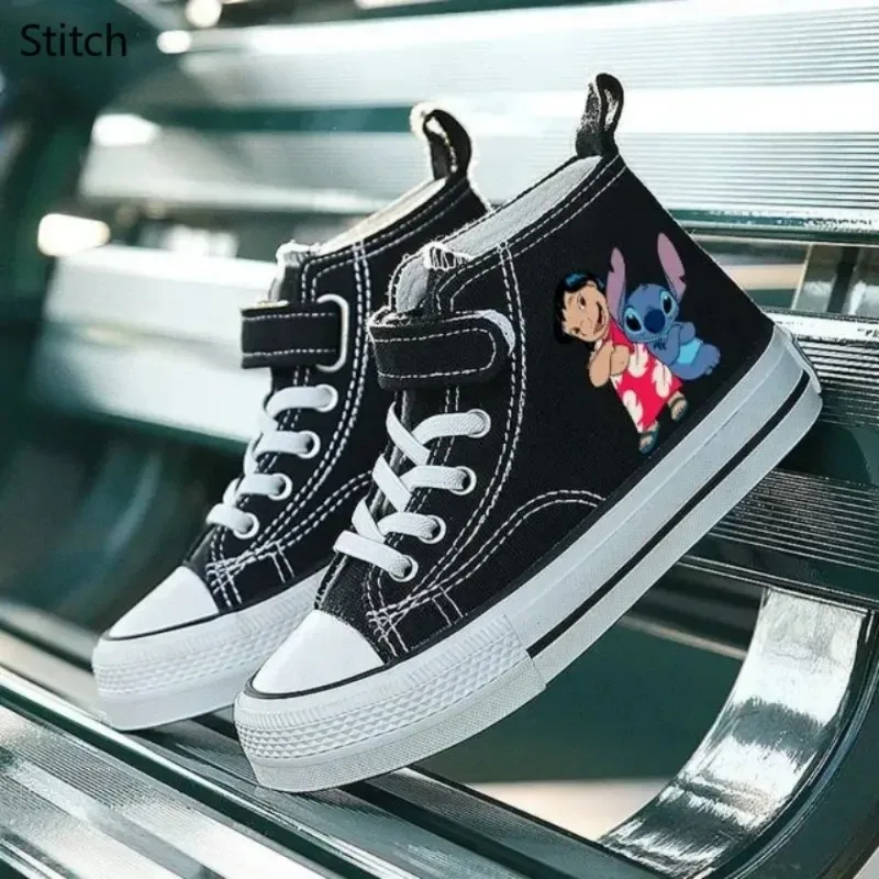 High-top Lilo Stitch Children Tennis Shoes Disney Print Lovely Girl Casual Cartoon comfort Shoes Sport Boys Kids Canvas Shoes