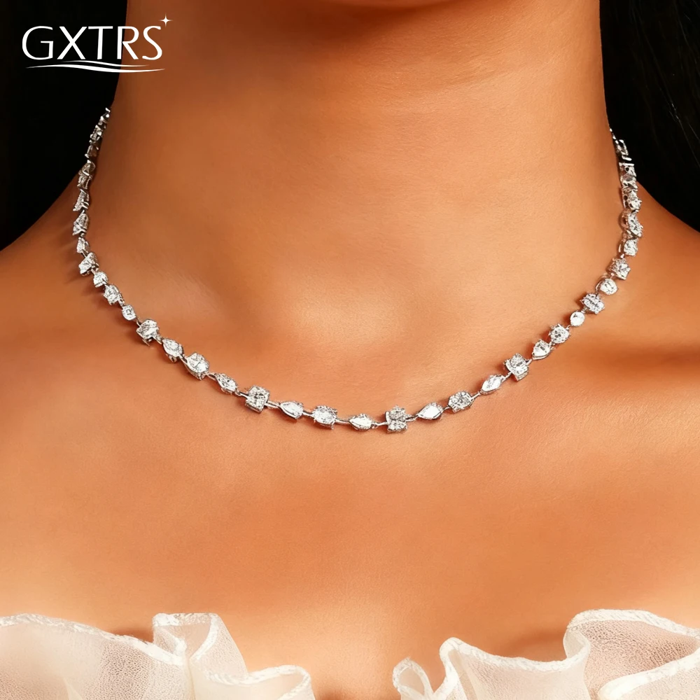 

GXTRS Luxury Full Moissanite Necklaces For Women S925 Silver Sparkling Lab Diamond Wedding Clavicle Chain Fine Jewelry Certified
