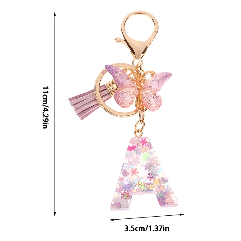 A-Z Dreamy Sequin Letters Keychain For Women Tassel Butterfly Pendant Initial Keyring Purse Suspension Bags Charms Car Key Chain