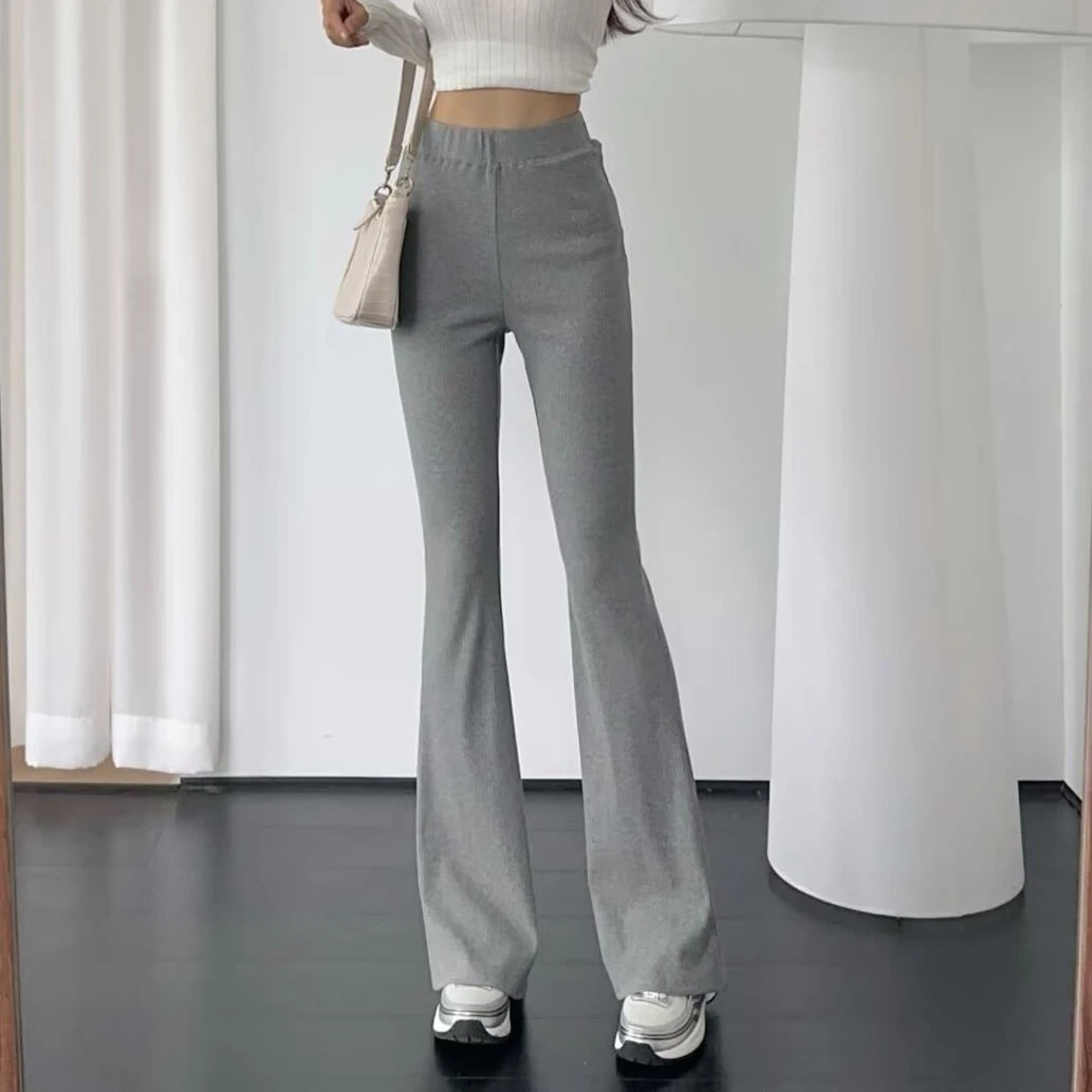بنطلون نسائي واسع الساق بخصر مرتفع، بنمط كاجوال محبوك، تصميم أمريكي عتيق، مرن ونحيف، بنطلون طويل بأسلوب الشارع #2