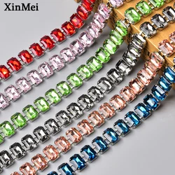 14mm Width Glass Rectangle Decorative Rhinestone Cup Chain Fancy Crystal Metal Trim Sew on Clothing Belt Diy Jewelry Accessories