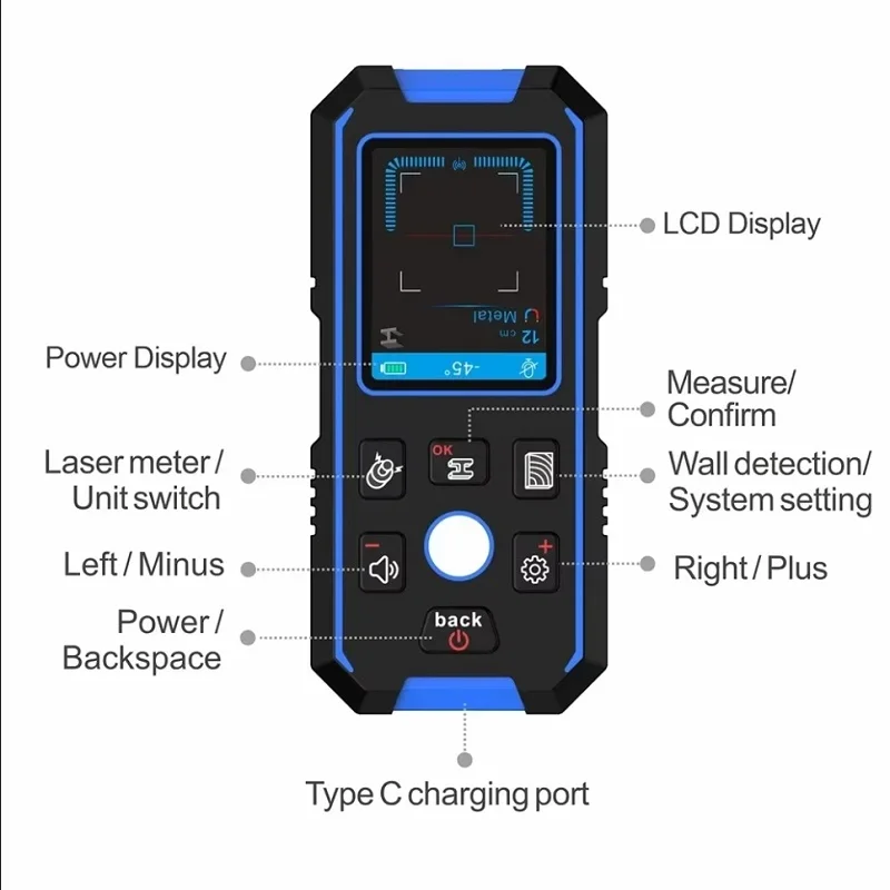 NF-518 Ponbos Professional Metal Detector LCD HD Digital AC Wood Stud Finder Undeground Wall Scanner Cable Wires Depth Tracker