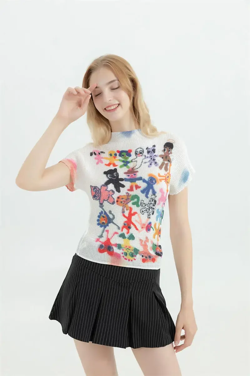 Frauen T-shirt Harajuku Koreanische Y2k Grafik Druck Kurzarm T Top Kleidung Mode Vintage Streetwear Oansatz T-shirts Sommer – Detail 4