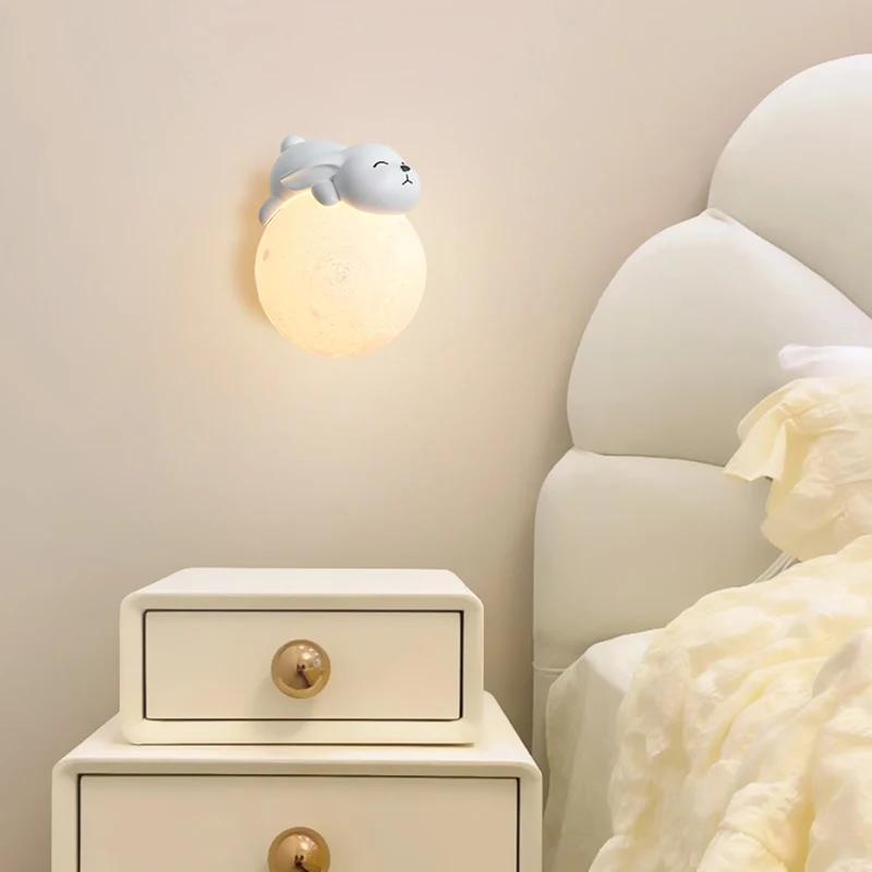 Cartoon Bear Lamps Moon Wall Light for Bedroom Bedside Lighting Rabbit Bear Astronaut Animal Boy Girl Baby Room Night Lights