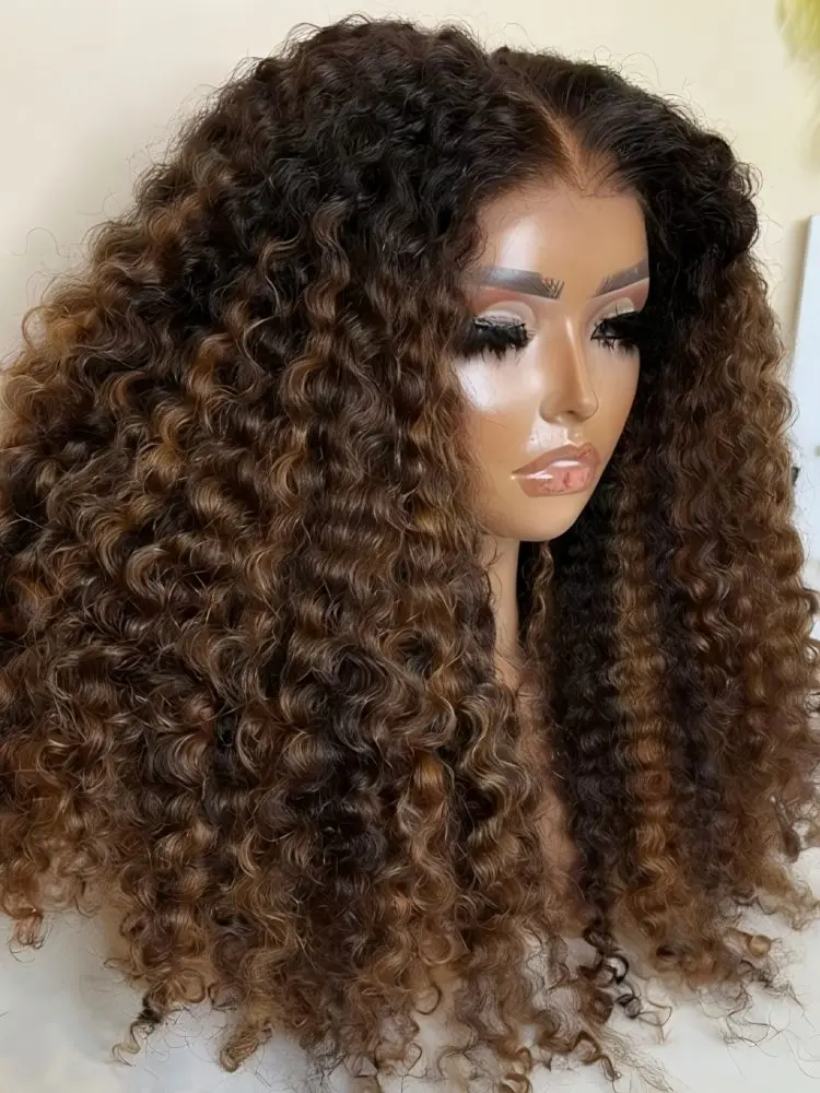 Highlights Ombre Bobpruik van Echt Haar, Krullend Kort, 5x5 HD Kant Sluiting Pruik, Honingblond P427 Gekleurd, Lijmloze Deep Wave Frontal Pruik - afbeelding 2