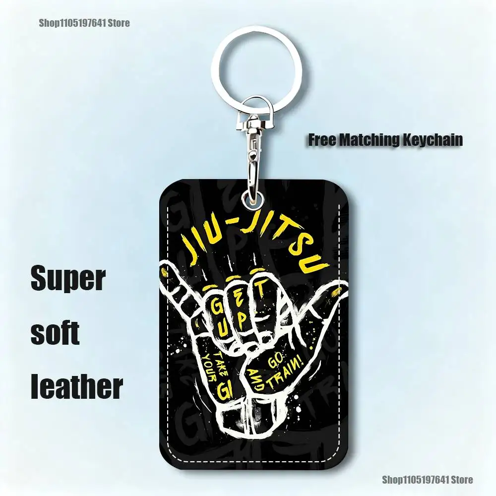 BJJ البرازيلي جيو جيتسو نمط 1 قطعة بولي Leather حامل بطاقة جلدية المفاتيح حلقة رئيسية قفل الباب الوصول العلامات بطاقة الهوية حافظة المفاتيح بطاقة