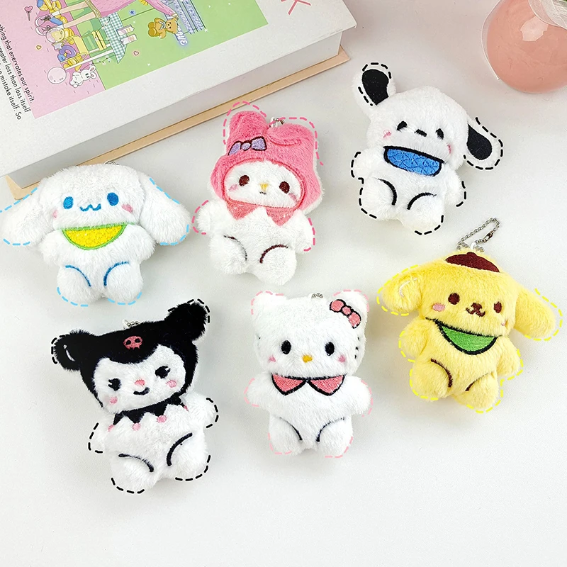 Cartoon Sanrio Plush Toy Hello Kitty Kuromi Melody Pendant Soft Stuffed Doll Plushies Keychain Car Key Ring Backpack Bag Decor