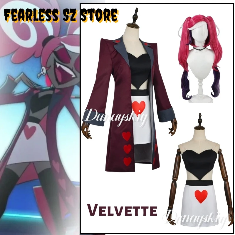 

Костюм для косплея Велветт: парик, серьги, пальто, юбка, реалистичные двойные хвосты для Хэллоуина и карнавала