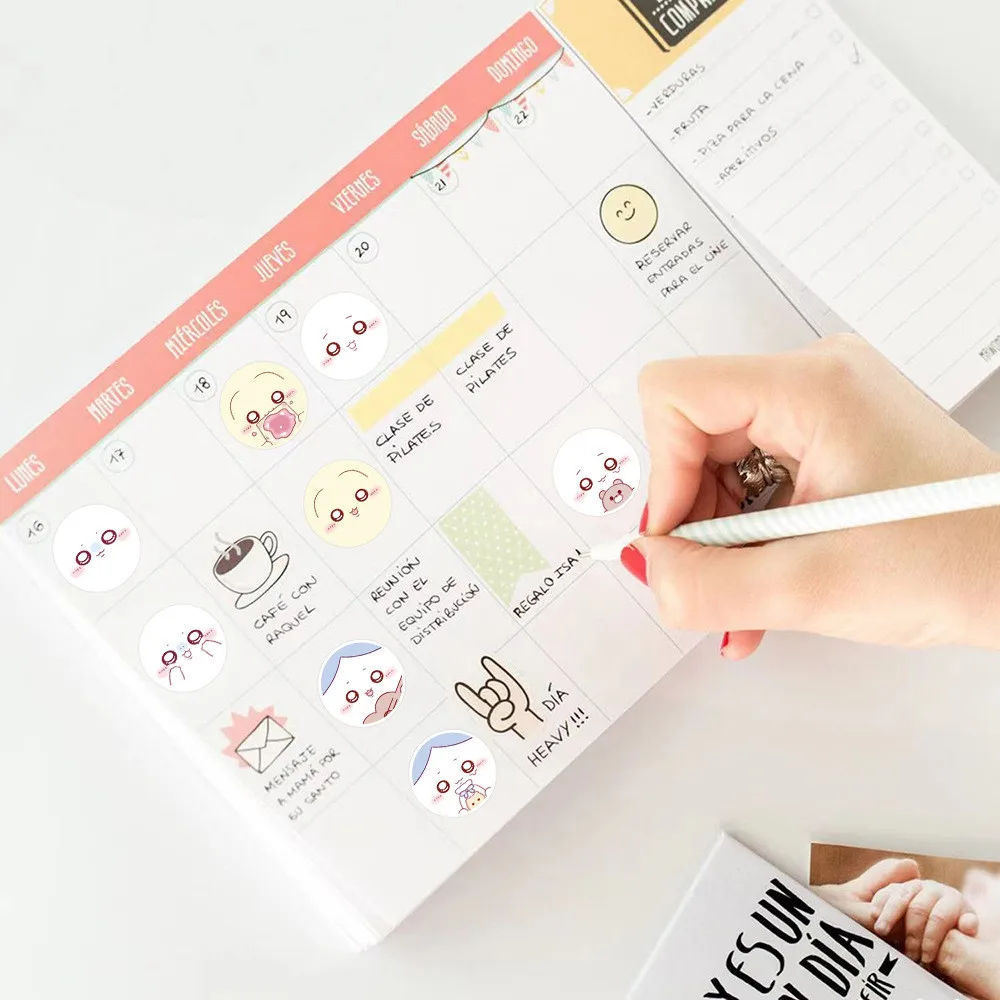 500PCS/Roll Cartoon Cute Expressions Sealing Stickers Roll for Bicycle Hand Account Pencil Case Decals Giajar Sticker Store view 2