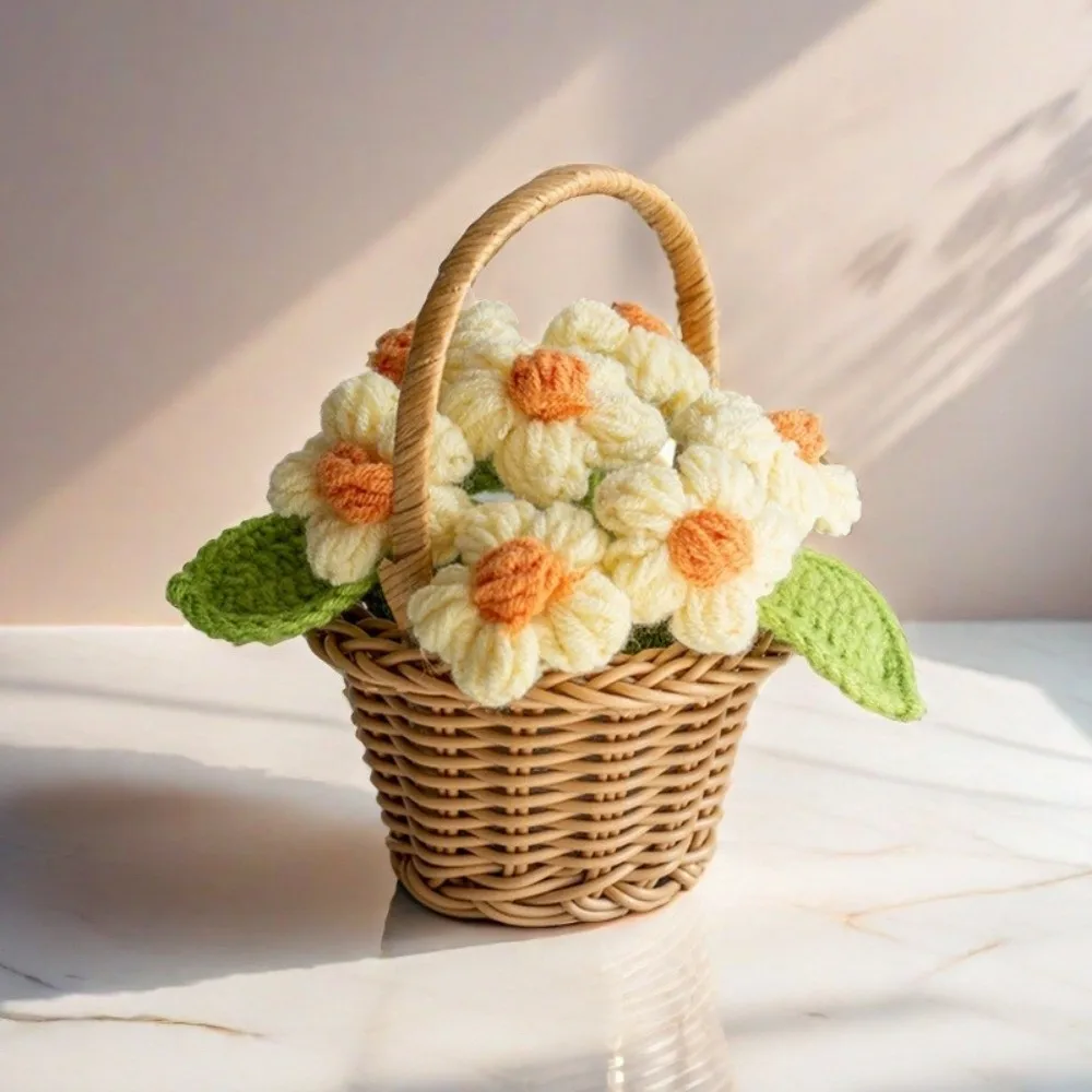 New Daisy Crochet Flower Pot Hand-knitted Mini Knitted Flowers Wool Table Ornament Gift