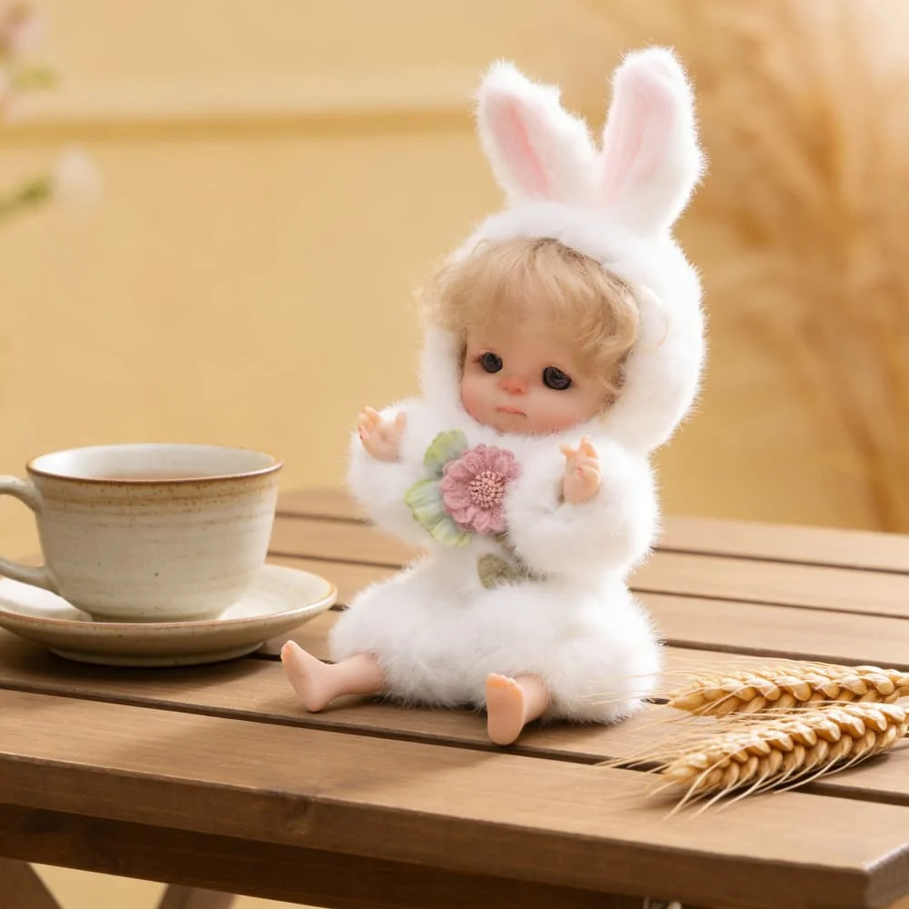 Poupée Reborn en vinyle de 10 pouces, 24 cm, chapeau d'oreille de lapin blanc, ornements en peluche, pendentif, cadeau