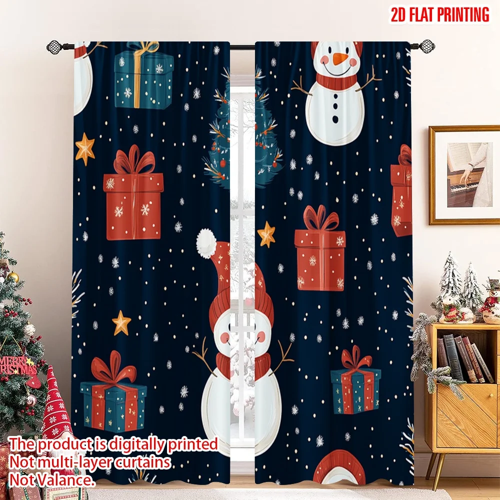 

2pcs 2D flat printing Christmas Party Curtain Cute Snowman Christmas Gift (3) Fabric Without Electricity Spring Use for Room