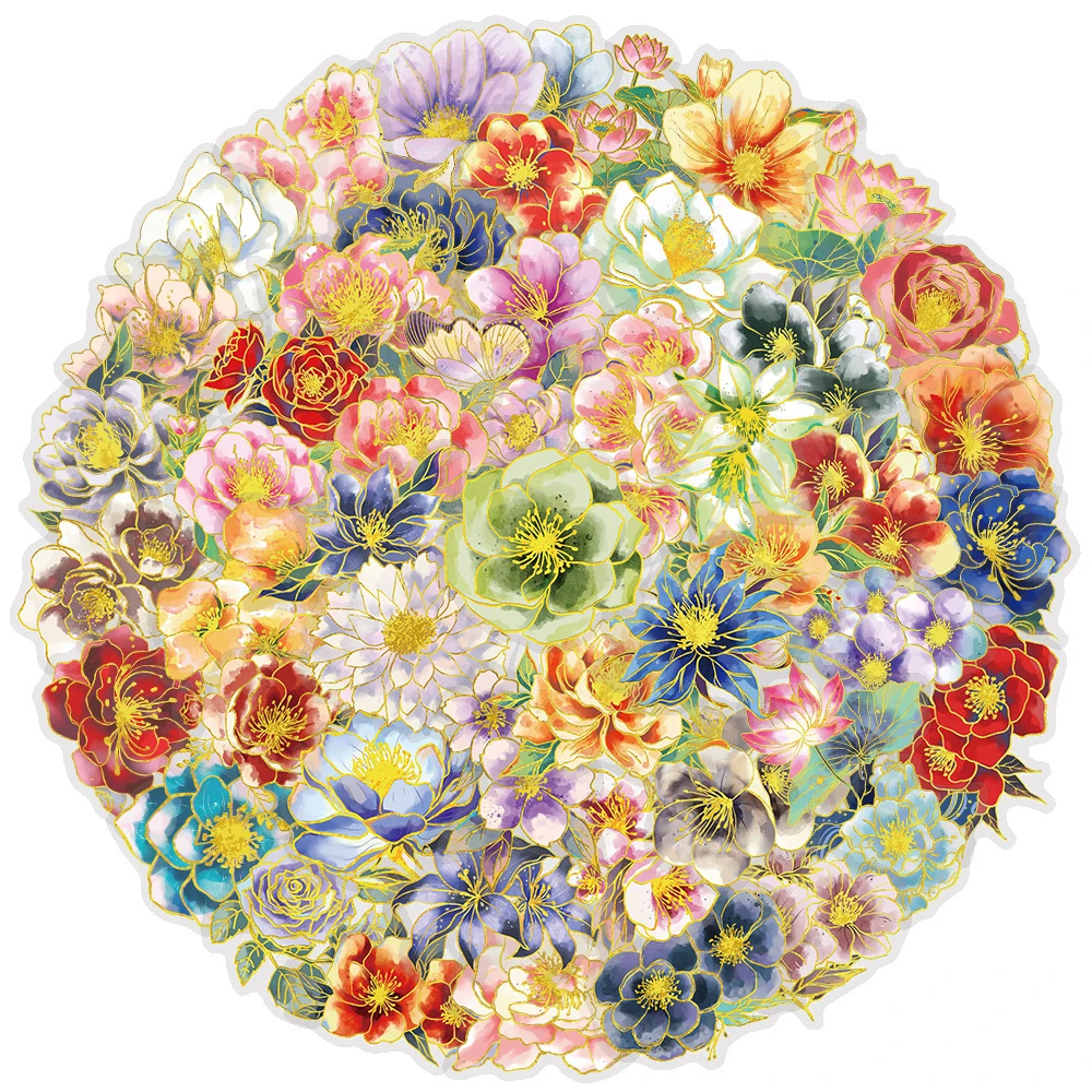 10/30/50 szt. Przezroczyste, urocze, eleganckie naklejki z kwiatami, złote tłoczenie, estetyczne naklejki DIY na laptopa, notatnik, walizkę.