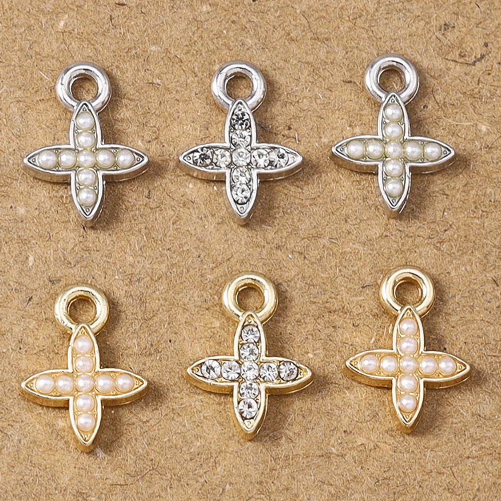 10 Stück 8*11mm zarte Perlen-Kristall-Blumenanhänger für Ohrringe, Armbänder, Halsketten, Anhänger, DIY-Schmuckzubehör