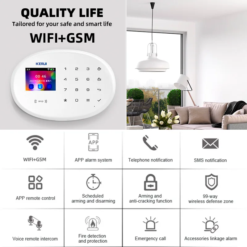 ES RU Stock KERUI Sistema di sicurezza allarme domestico wireless Monitoraggio professionale 24 ore su 24, 7 giorni su 7 compatibile con Alexa e Google Assistant