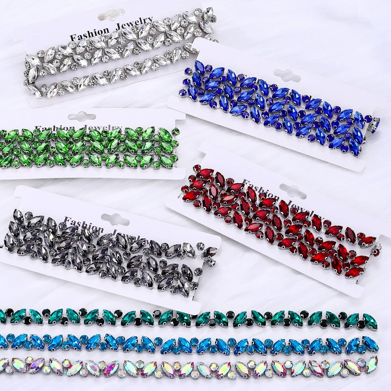 Ducrystal Multicolor Glass Hot Fix Rhinestone Ribbon 90CM/Yard Crystal Rhinestone Trimming Chain For DIY Crafts & Garments