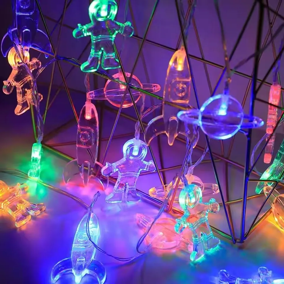 10 Led 1.5 متر رائد الفضاء وسفينة صاروخ سلسلة ضوء غالاكسي ضوء لتزيين غرف الأطفال حكاية عيد ميلاد