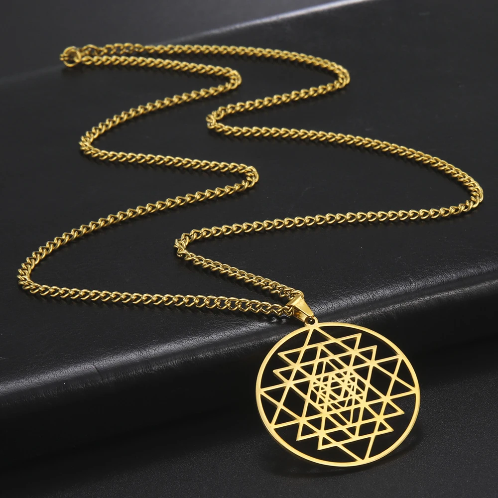 Dawapara Sri Yantra Yoga Necklace Shri Chakra Mandala Hindu Meditation Symbol Amulet Sacred Geometry Stainless Steel Jewelry