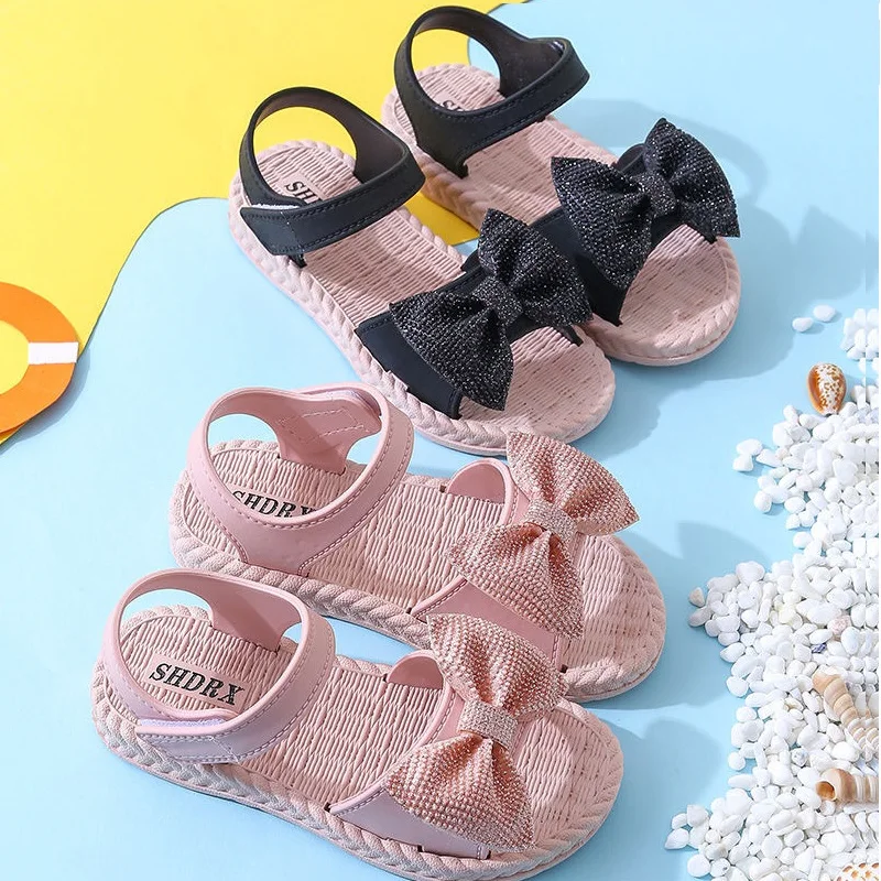 2022 Summer Kids Shoes Fashion Sweet Princess Children Sandals for Girls Toddler Baby Soft Breathable Hoolow Out Bow Shoes 24-35