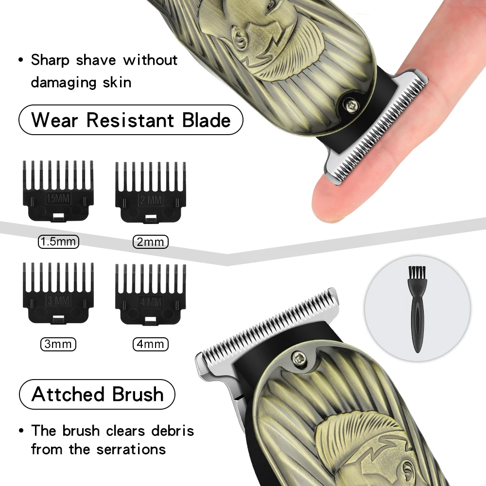 

Hair Clipper Set High-Power Rechargeable Electric Clipper Retro Bronze Pattern Design LED Display Hair Clippers