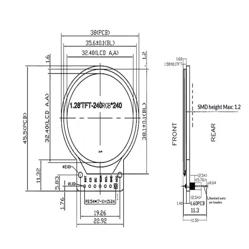 NUOVO Display TFT Modulo Display LCD TFT da 1.28 Pollici Rotondo RGB 240*240 GC9A01 Driver 4 Fili Interfaccia SPI 240x240 PCB Per Arduino