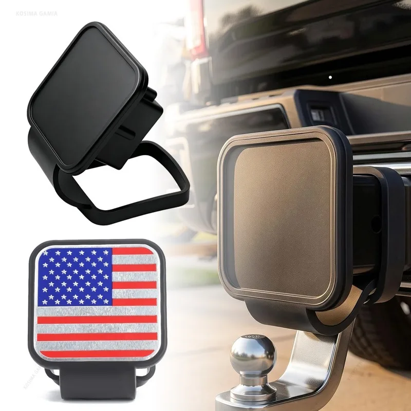 Universal 2 Inch Trailer Hitch Cover Receiver Square Plug Cap Anti-Lost Lock Dust Proof for Pickup Truck SUV Towing Accessories