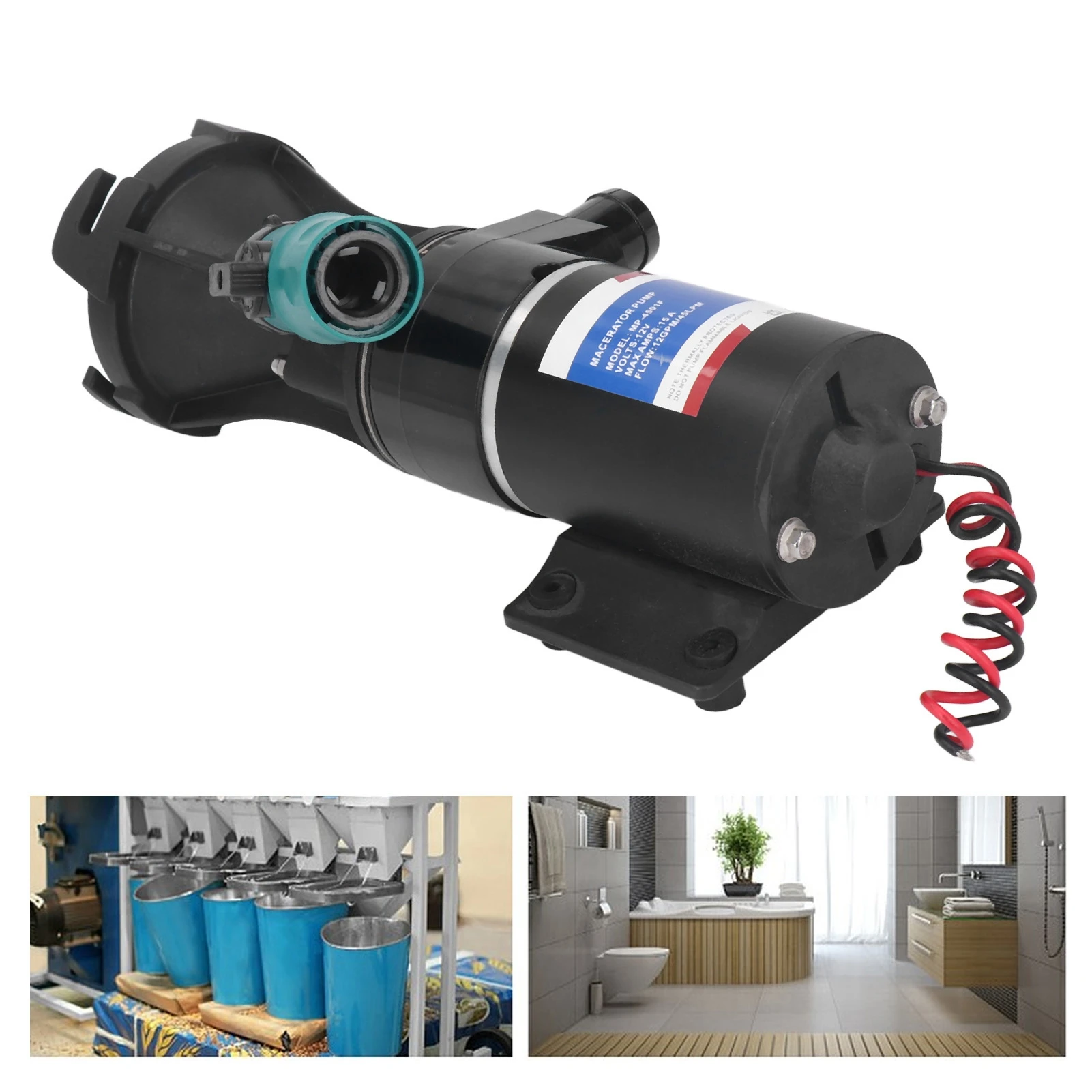 12V Macerator Pump with Flush Valve Waste Water Sewage Dumping Pump for RV Marine Boat 12GPM 45LPM