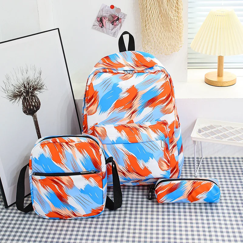 Tie Dye Print 3 Piece Backpack Waterproof Fabric Student School Bag Daily Shopping Travel Crossbody Mini Bag Pencil Case Combo
