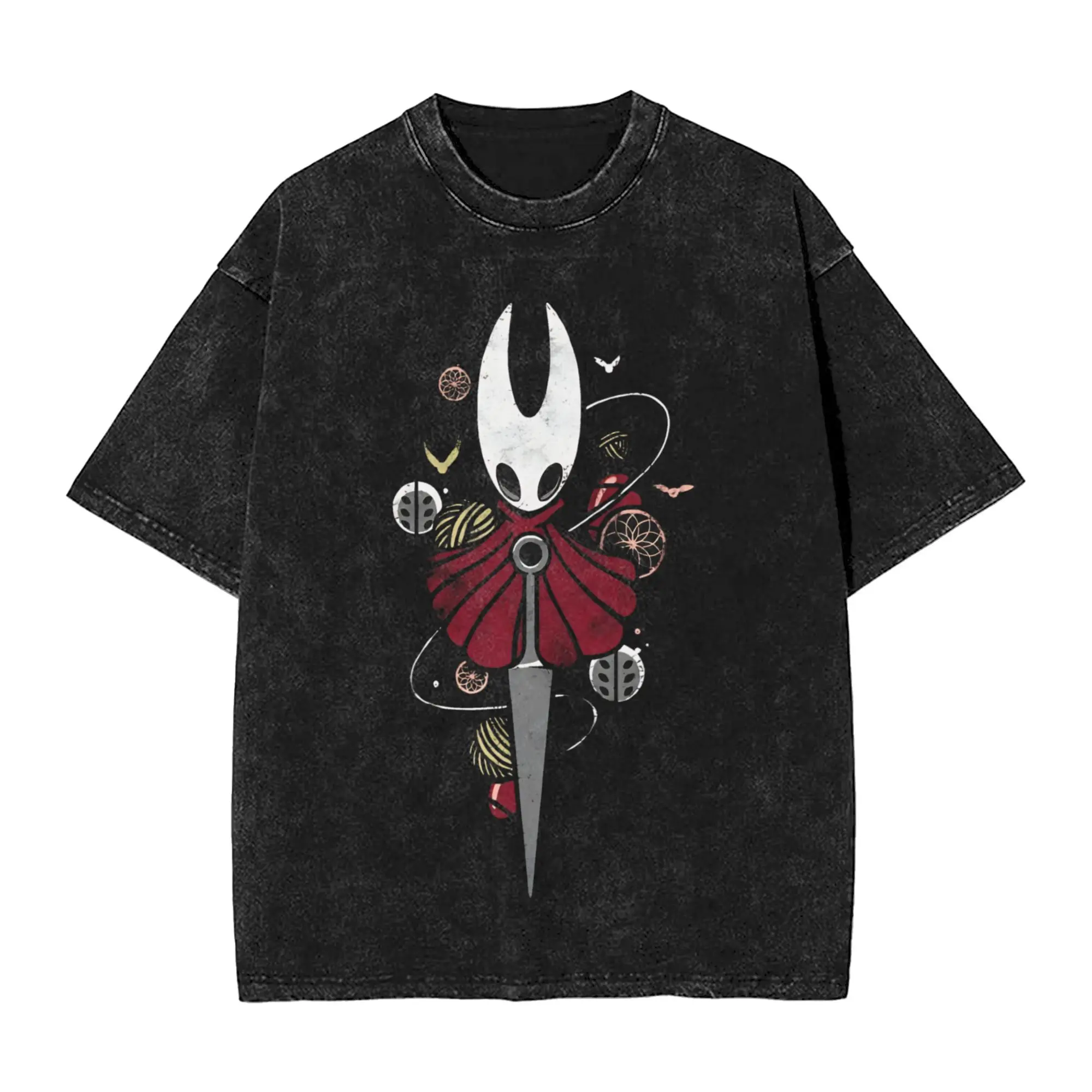 Washed T Shirt Hollow Knight Silksong Hornet Hip Hop Fashion T-Shirts Oversize Streetwear Short Sleeve Printed Tops Tees for Men