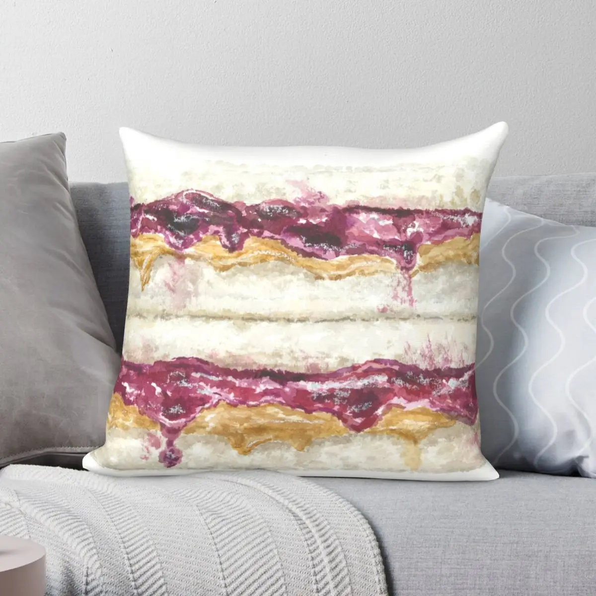 Peanut Butter and Jelly Square Pillowcase Polyester Linen Velvet Creative Zip Decor Throw Pillow Case Car Cushion Cover 18