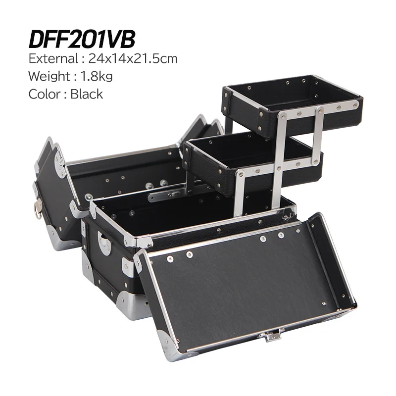 ALICOS DFF201-VB 24x14x21.5 سم حقيبة قطار مكياج احترافية مع صواني متعددة الطبقات، صندوق منظم مستحضرات التجميل المحمول، Trave الصلب